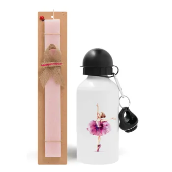 Ballerina watercolor, Easter Set, metallic aluminum bottle (500ml) & aromatic flat Easter candle (30cm) (PINK)