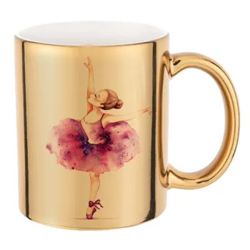 Ballerina watercolor, Mug ceramic, gold mirror, 330ml