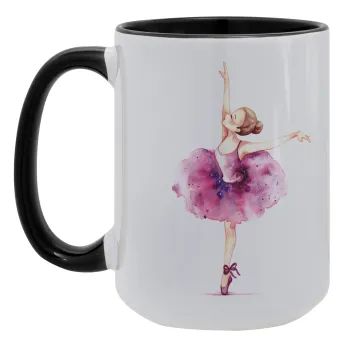 Ballerina watercolor, Κούπα Mega 15oz, κεραμική Μαύρη, 450ml