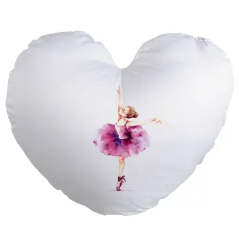Ballerina watercolor, Μαξιλάρι καναπέ καρδιά 40x40cm περιέχεται το  γέμισμα