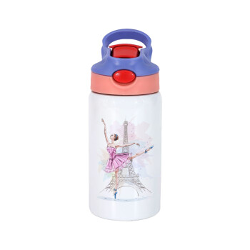 Ballerina in Paris, Children's hot water bottle, stainless steel, with safety straw, pink/purple (350ml)