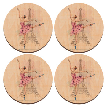 Ballerina in Paris, ΣΕΤ x4 Σουβέρ ξύλινα στρογγυλά plywood (9cm)
