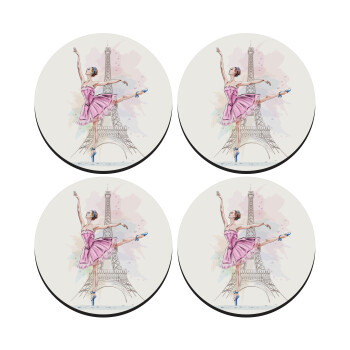 Ballerina in Paris, SET of 4 round wooden coasters (9cm)