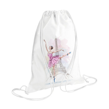 Ballerina in Paris, Τσάντα πλάτης πουγκί GYMBAG λευκή (28x40cm)