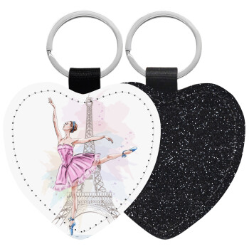 Ballerina in Paris, Μπρελόκ PU δερμάτινο glitter καρδιά ΜΑΥΡΟ
