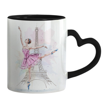 Ballerina in Paris, Κούπα καρδιά χερούλι μαύρη, κεραμική, 330ml