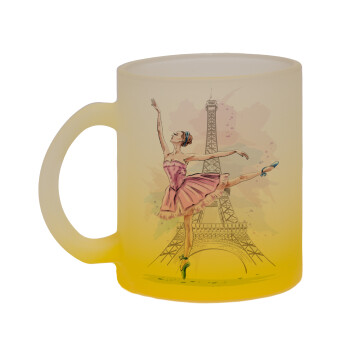 Ballerina in Paris, Κούπα γυάλινη δίχρωμη με βάση το κίτρινο ματ, 330ml