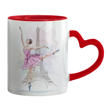 Ballerina in Paris, Κούπα καρδιά χερούλι κόκκινη, κεραμική, 330ml