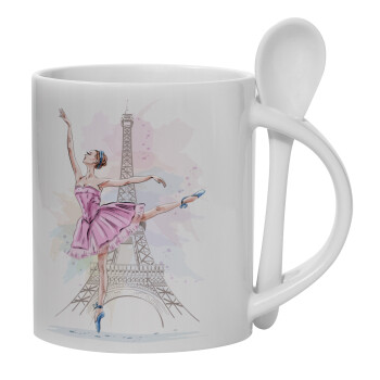 Ballerina in Paris, Ceramic coffee mug with Spoon, 330ml (1pcs)