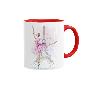Ballerina in Paris, Κούπα χρωματιστή κόκκινη, κεραμική, 330ml