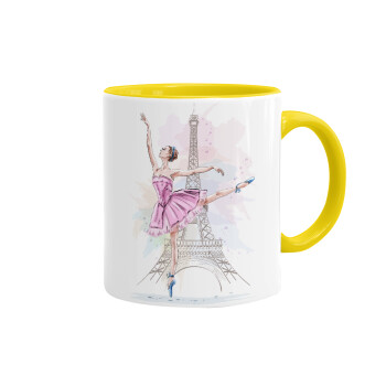 Ballerina in Paris, Κούπα χρωματιστή κίτρινη, κεραμική, 330ml