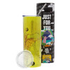 Neon Yellow Travel Tumbler, with metal straw (Stainless steel 304 Food grade, BPA free, 600ml)