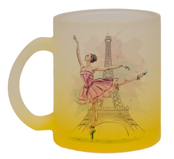 Ballerina in Paris — Κούπα γυάλινη δίχρωμη με βάση το κίτρινο ματ, 330ml