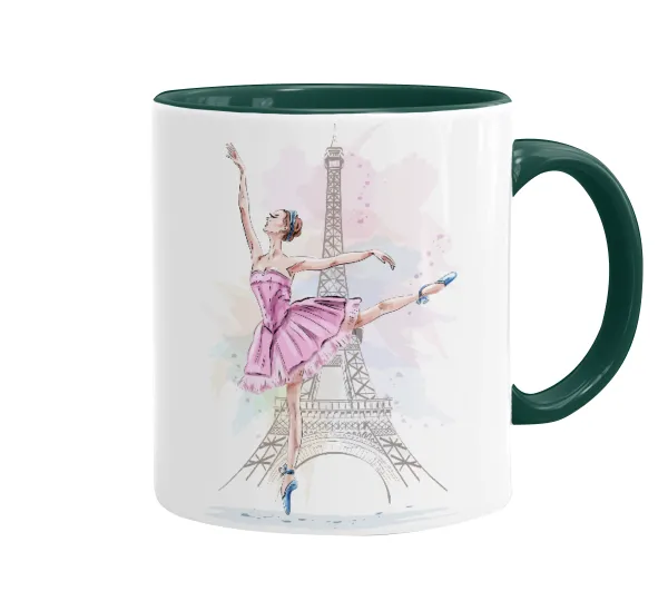 Ballerina in Paris — Mug colored green, ceramic, 330ml