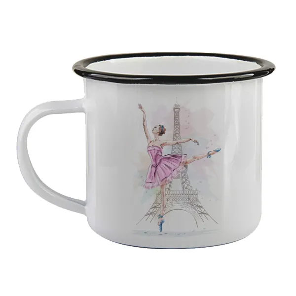 Ballerina in Paris — Enamel mug with black rim, 360ml