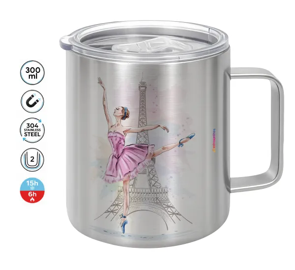 Ballerina in Paris — Double-walled stainless steel mug 300ml with temperature-retaining lid
