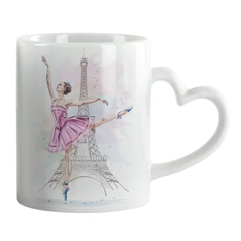 Ballerina in Paris, Κούπα καρδιά χερούλι λευκή, κεραμική, 330ml