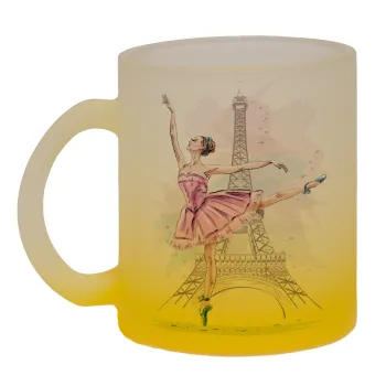 Ballerina in Paris, Κούπα γυάλινη δίχρωμη με βάση το κίτρινο ματ, 330ml