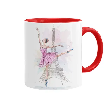 Ballerina in Paris, Κούπα χρωματιστή κόκκινη, κεραμική, 330ml