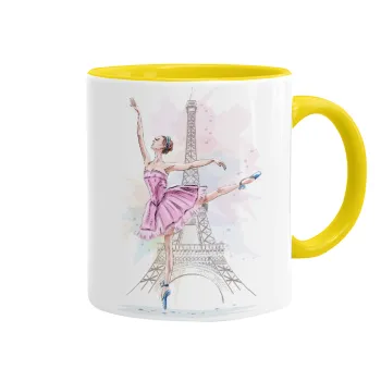Ballerina in Paris, Κούπα χρωματιστή κίτρινη, κεραμική, 330ml