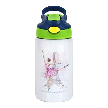 Ballerina in Paris, Children's hot water bottle, stainless steel, with safety straw, green, blue (350ml)
