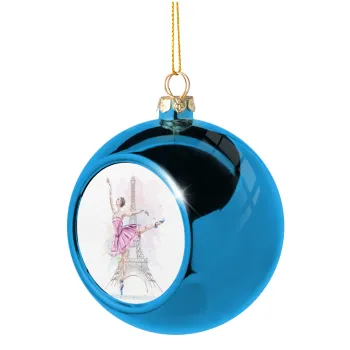 Ballerina in Paris, Blue Christmas tree ball ornament 8cm
