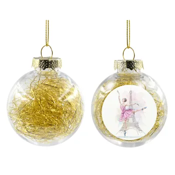 Ballerina in Paris, Transparent Christmas tree ball ornament with gold filling 8cm