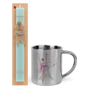 Ballerina in Paris, Easter Set, metallic thermal cup (300ml) & aromatic flat Easter candle (30cm) (TURQUOISE)