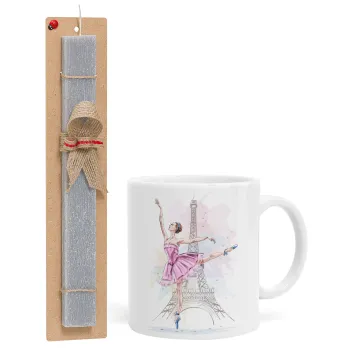 Ballerina in Paris, Πασχαλινή Λαμπάδα με Κούπα κεραμική (330ml) & κερί αρωματικό πλακέ (30cm) (ΓΚΡΙ)