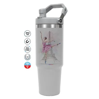 Ballerina in Paris, GREY color, 890ml (30oz) stainless Steel Tumbler with Handle