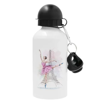Ballerina in Paris, Metal water bottle, White, aluminum 500ml