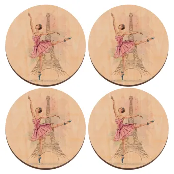 Ballerina in Paris, ΣΕΤ x4 Σουβέρ ξύλινα στρογγυλά plywood (9cm)