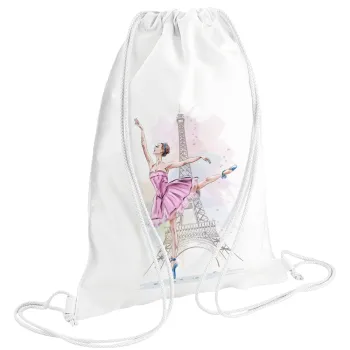 Ballerina in Paris, Τσάντα πλάτης πουγκί GYMBAG λευκή (28x40cm)