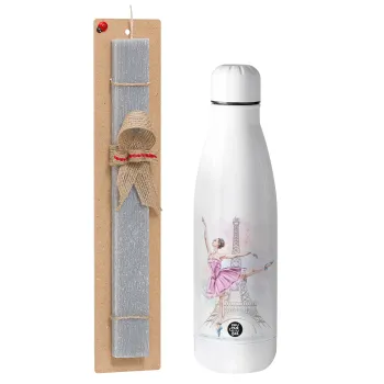 Ballerina in Paris, Easter Set, metallic stainless thermos bottle (500ml) & scented flat Easter candle (30cm) (GRAY)