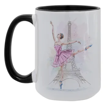 Ballerina in Paris, Κούπα Mega 15oz, κεραμική Μαύρη, 450ml
