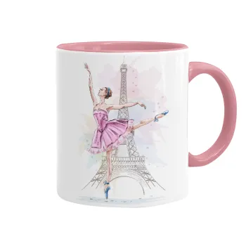 Ballerina in Paris, Κούπα χρωματιστή ροζ, κεραμική, 330ml