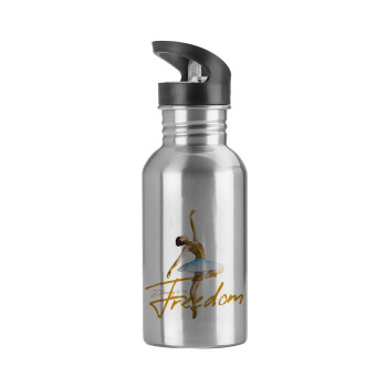 Gold Dancer, Water bottle Silver with straw, stainless steel 600ml