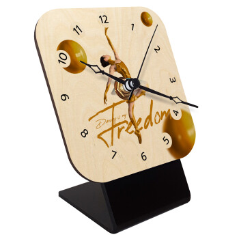 Gold Dancer, Quartz Table clock in natural wood (10cm)