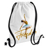 Gold Dancer, Τσάντα πλάτης πουγκί GYMBAG λευκή, με τσέπη (40x48cm) & χονδρά κορδόνια
