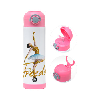 Gold Dancer, Παιδικό παγούρι θερμό, ανοξείδωτο, με καλαμάκι ασφαλείας, ΡΟΖ (500ml)