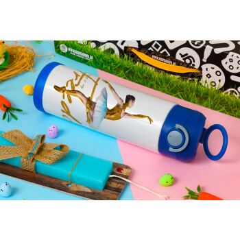 Gold Dancer, Easter candle, Childrens hot water bottle, stainless steel, with safety straw, BLUE (500ml)