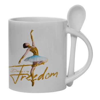 Gold Dancer, Ceramic coffee mug with Spoon, 330ml (1pcs)
