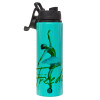 Metallic water bottle with safety lid, 850ml aluminum