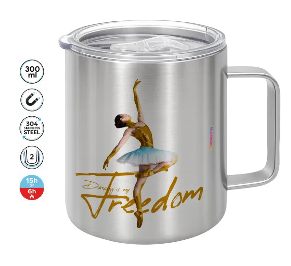 Gold Dancer — Double-walled stainless steel mug 300ml with temperature-retaining lid