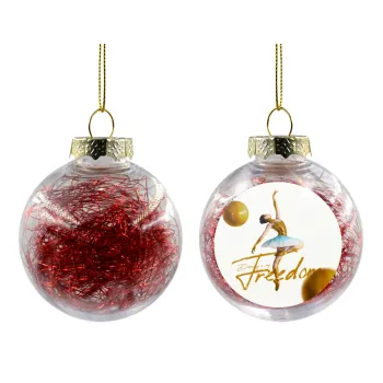 Gold Dancer, Transparent Christmas tree ball ornament with red filling 8cm
