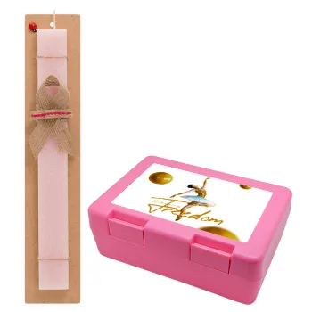 Gold Dancer, Easter Set, children's snack container PINK & scented flat Easter candle (30cm) (PINK)