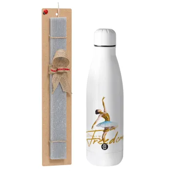 Gold Dancer, Easter Set, metallic stainless thermos bottle (500ml) & scented flat Easter candle (30cm) (GRAY)