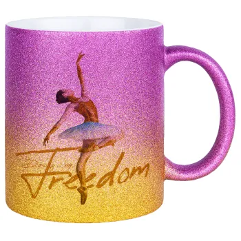 Gold Dancer, Κούπα Χρυσή/Ροζ Glitter, κεραμική, 330ml