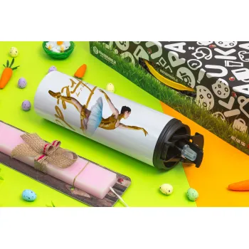 Gold Dancer, Easter candle,Travel Tumbler 2 Lids, with metal straw & cleaning brush & aromatic flat candle (30cm) (PINK)