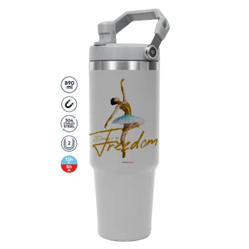 Gold Dancer, GREY color, 890ml (30oz) stainless Steel Tumbler with Handle